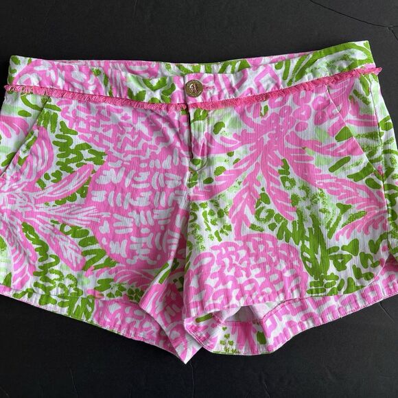 Lilly Pulitzer Adie Shorts 6 Pink Sunset Home Slice Floral Print Green - Picture 2 of 8